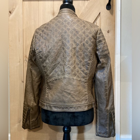 Jou Jou Women's Brown Quilted Faux Leather Moto Jacket Grunge Distressed Large - Picture 4 of 16